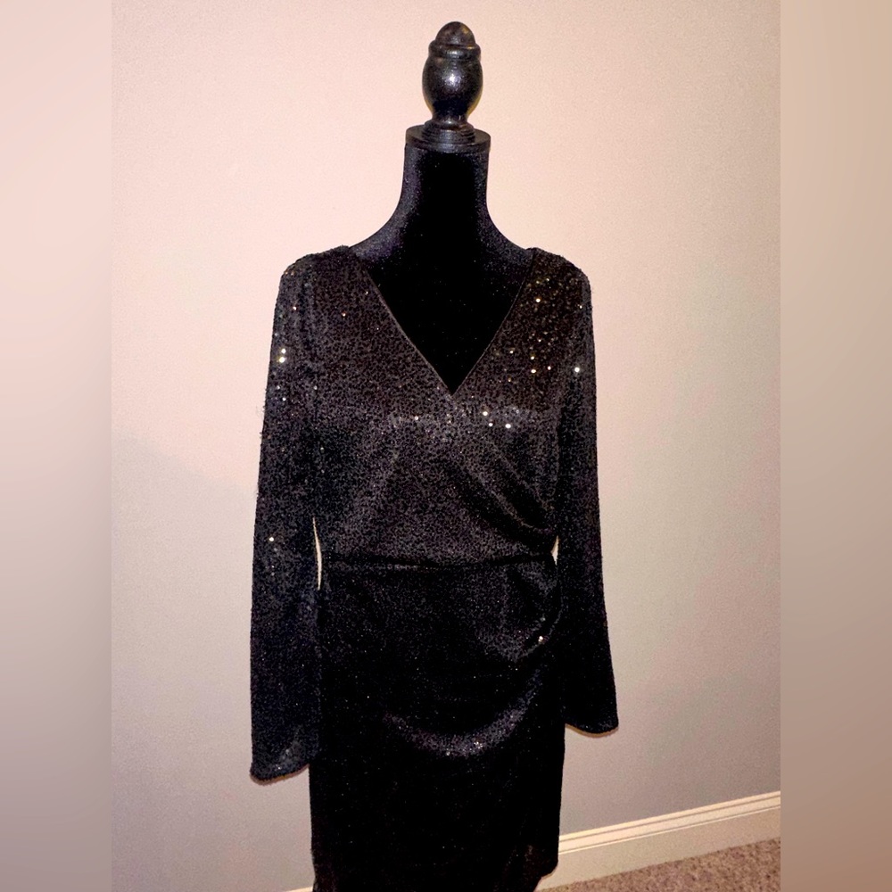 Aiden Mattox Sequin Long-Sleeved Black Dress